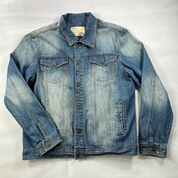 Y2K Denim Jacket Men 2XL Parish‎ Nation Blue Faded Vintage Streetwear - Picture 2 of 15